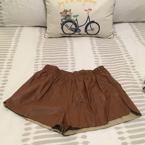 Pants - Brown Faux Leather Shorts
